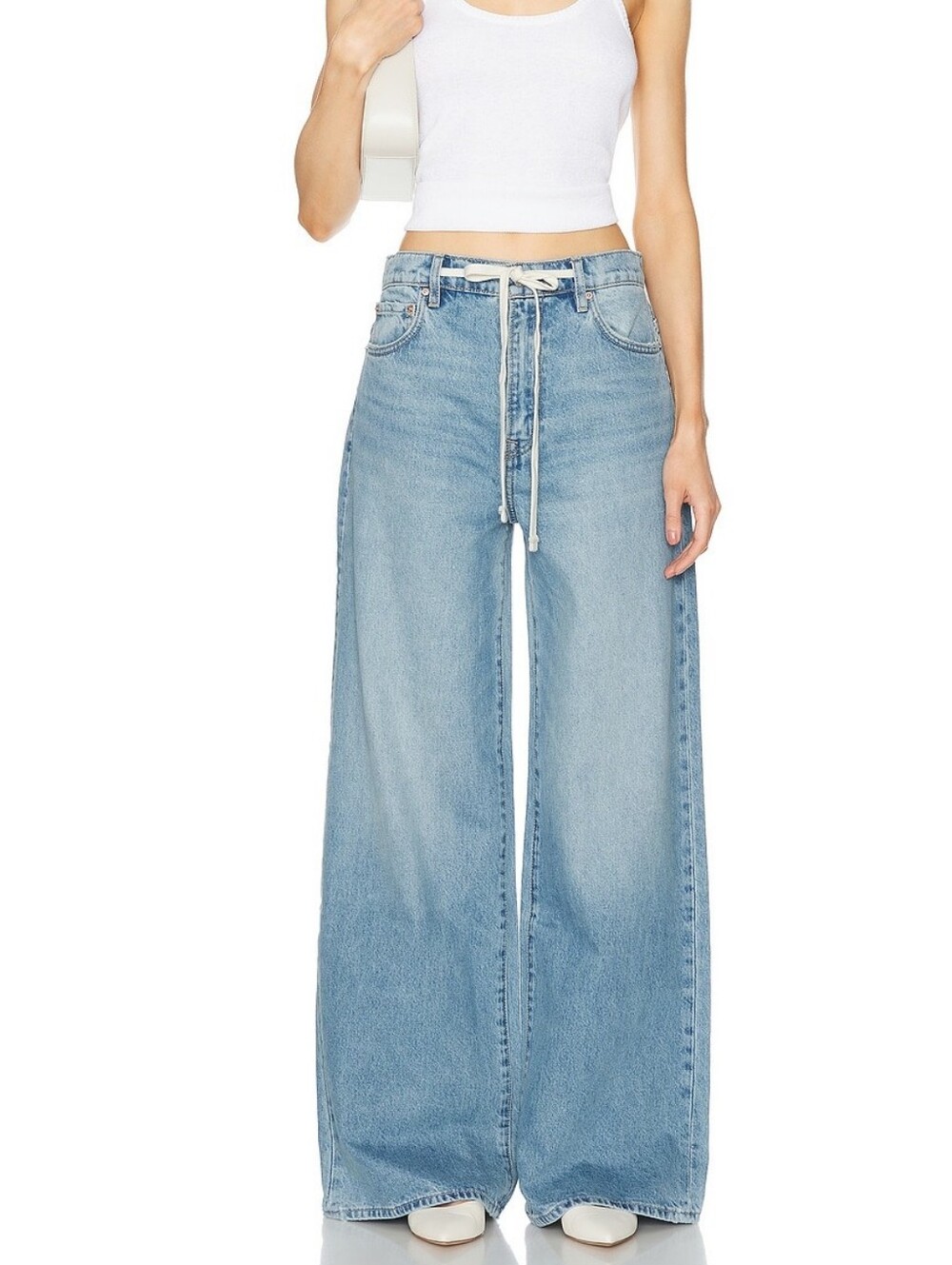 GRLFRND Women's Wide-leg Jeans Baggy Drawstring Waist Blue-wash Y2K Grunge